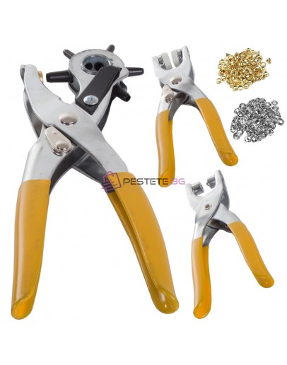 Комплект клещи за колани, кожа, перфориране, нитове, капси и винтове